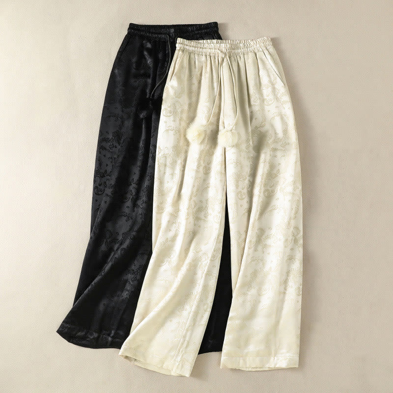 Pantaloni termici spessi a gamba larga da donna con tasche e design a vita alta in jacquard con Buddha Stones - Image 18