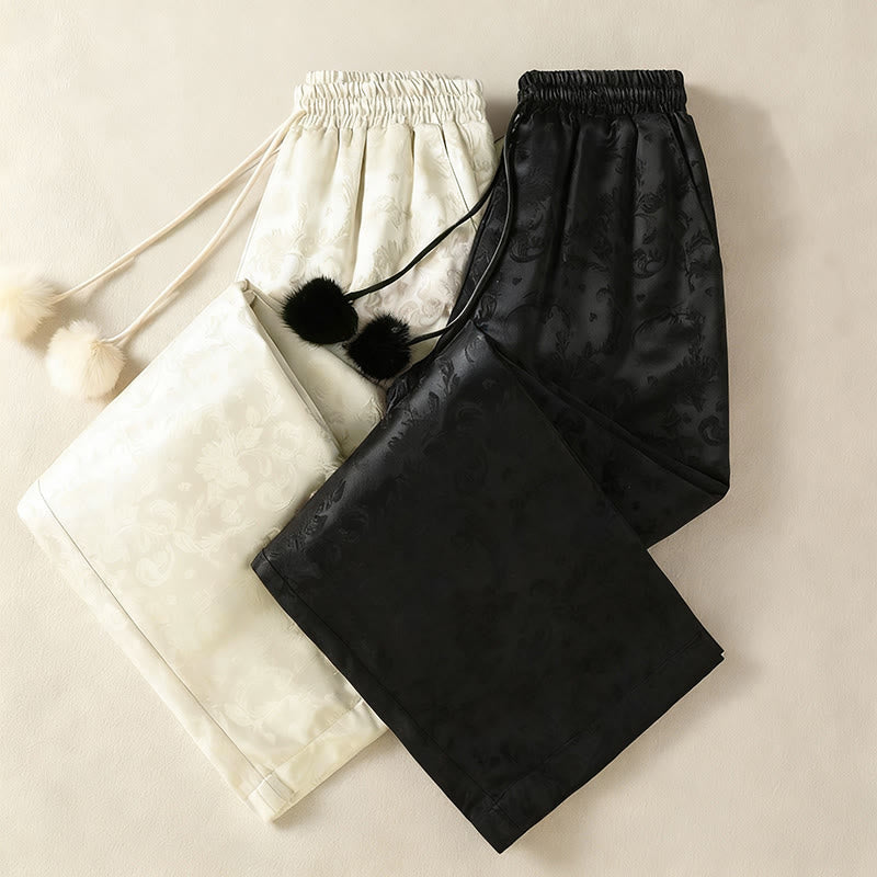 Pantaloni termici spessi a gamba larga da donna con tasche e design a vita alta in jacquard con Buddha Stones - Image 19