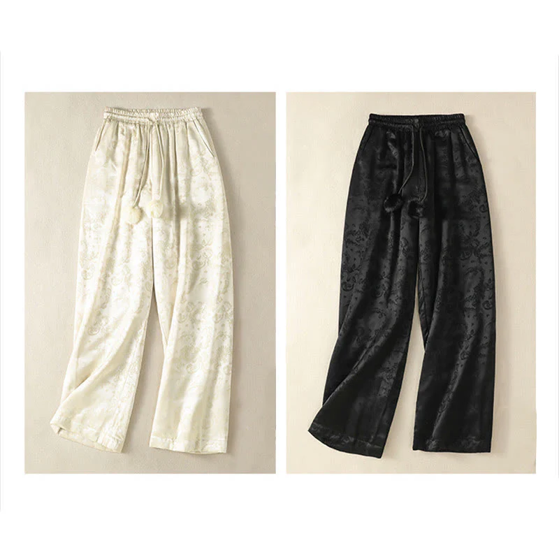 Pantaloni termici spessi a gamba larga da donna con tasche e design a vita alta in jacquard con Buddha Stones - Image 20