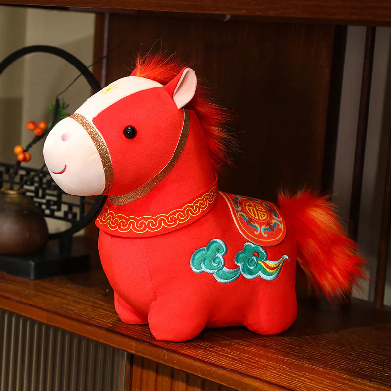 Peluche di Buddha Stones, modello nuvola propizia, decorazione per la casa, modello pony rosso.