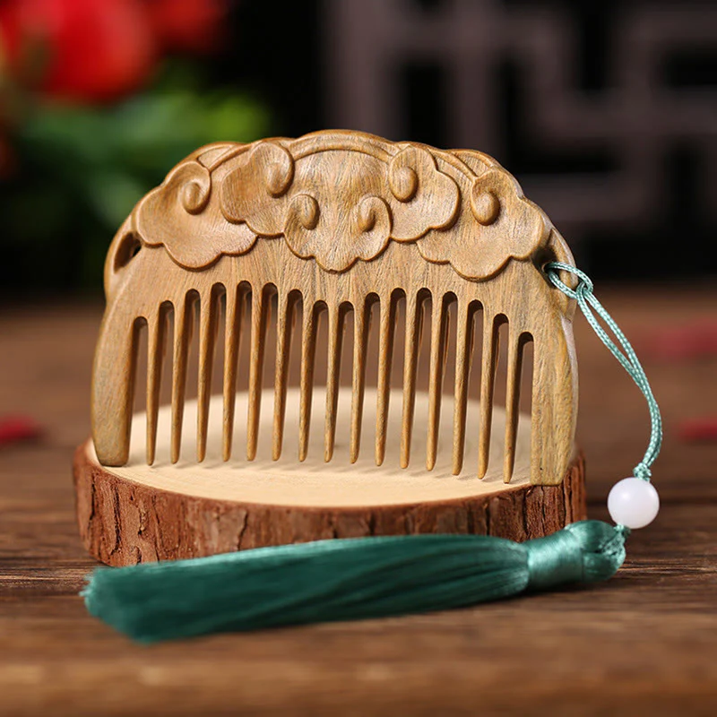 Pettine con nappa di cura inciso a forma di fiore di peonia volpe sandalo verde - Image 15