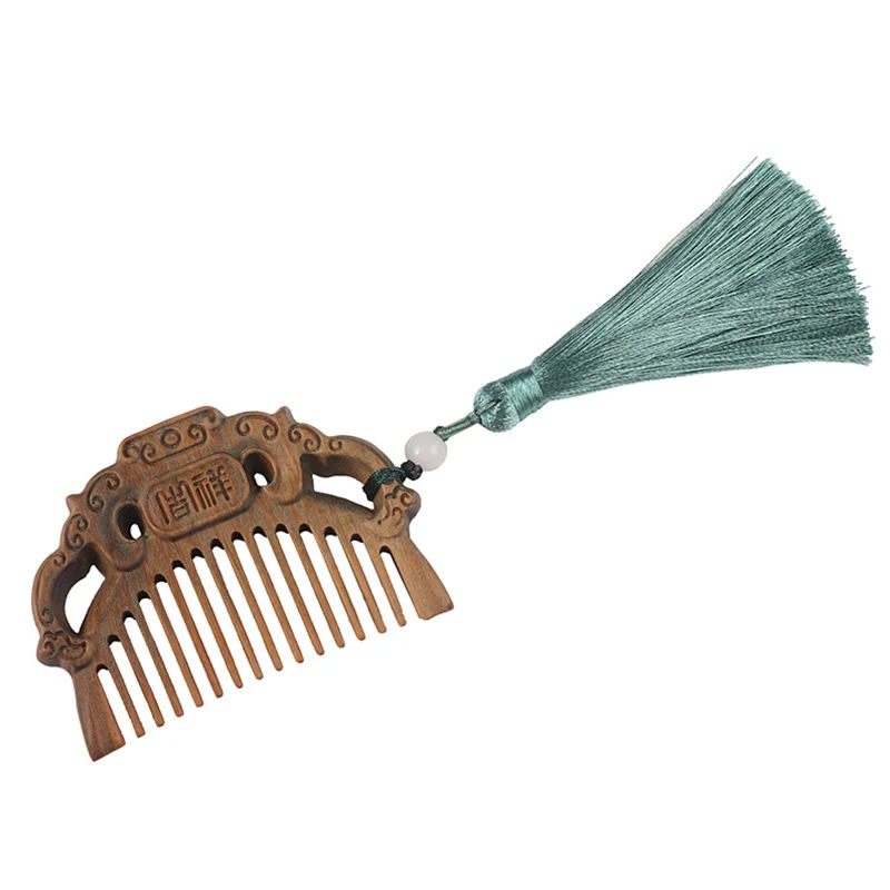 Pettine con nappa di cura inciso a forma di fiore di peonia volpe sandalo verde - Image 8