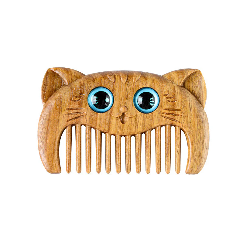Pettine portatile con motivo a gatto semplice e cura del sandalo verde - Image 11
