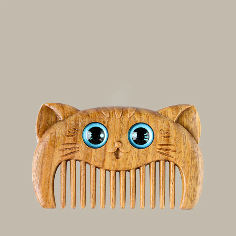 Pettine portatile con motivo a gatto semplice e cura del sandalo verde - Image 13