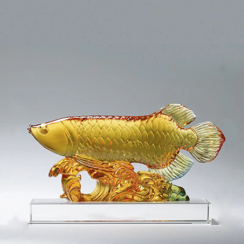 Pezzo d'arte fatto a mano in cristallo Liuli Koi Fish, decorazione per ufficio e casa - Image 2