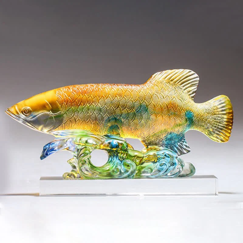 Pezzo d'arte fatto a mano in cristallo Liuli Koi Fish, decorazione per ufficio e casa - Image 8