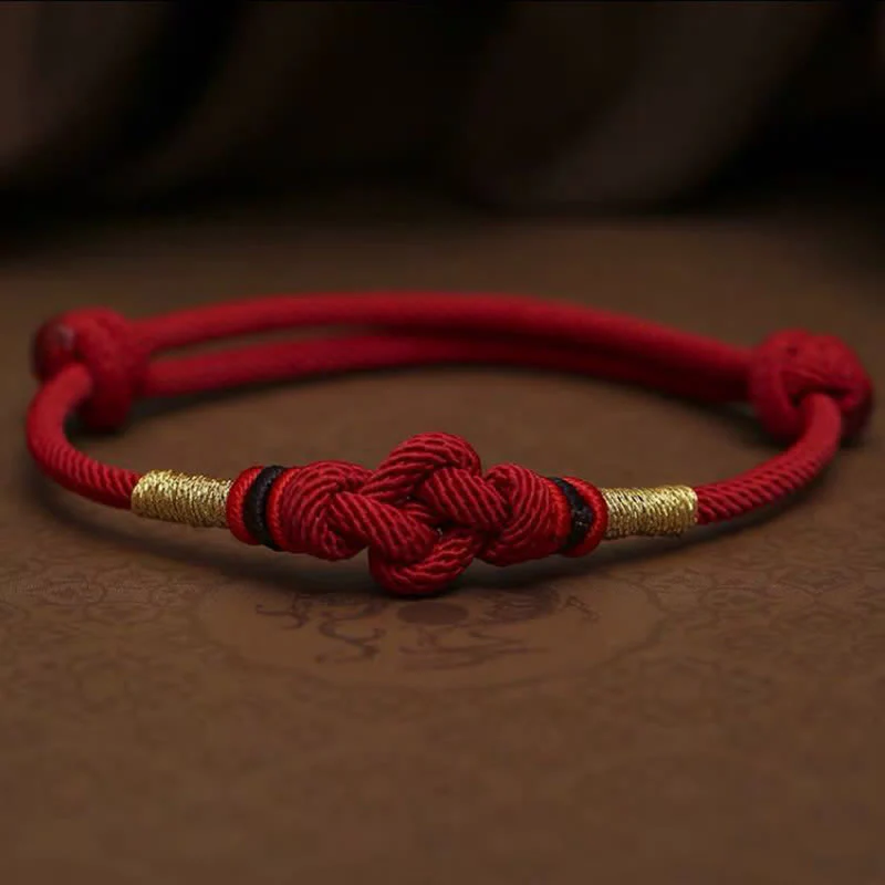 Porta buona fortuna braccialetto di coppia intrecciato con nodo di giada rossa - Image 15