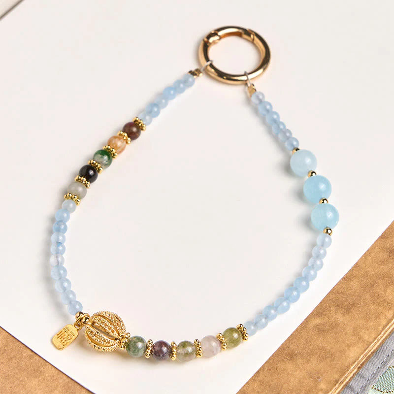 Portachiavi Buddha Stones, carattere Fu, calcedonio blu, equilibrio emotivo, decorazione da appendere al telefono