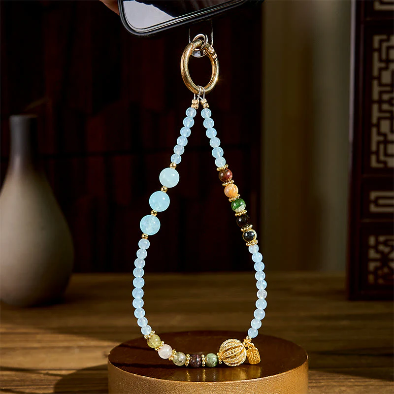 Portachiavi Buddha Stones, carattere Fu, calcedonio blu, equilibrio emotivo, decorazione da appendere al telefono - Image 3
