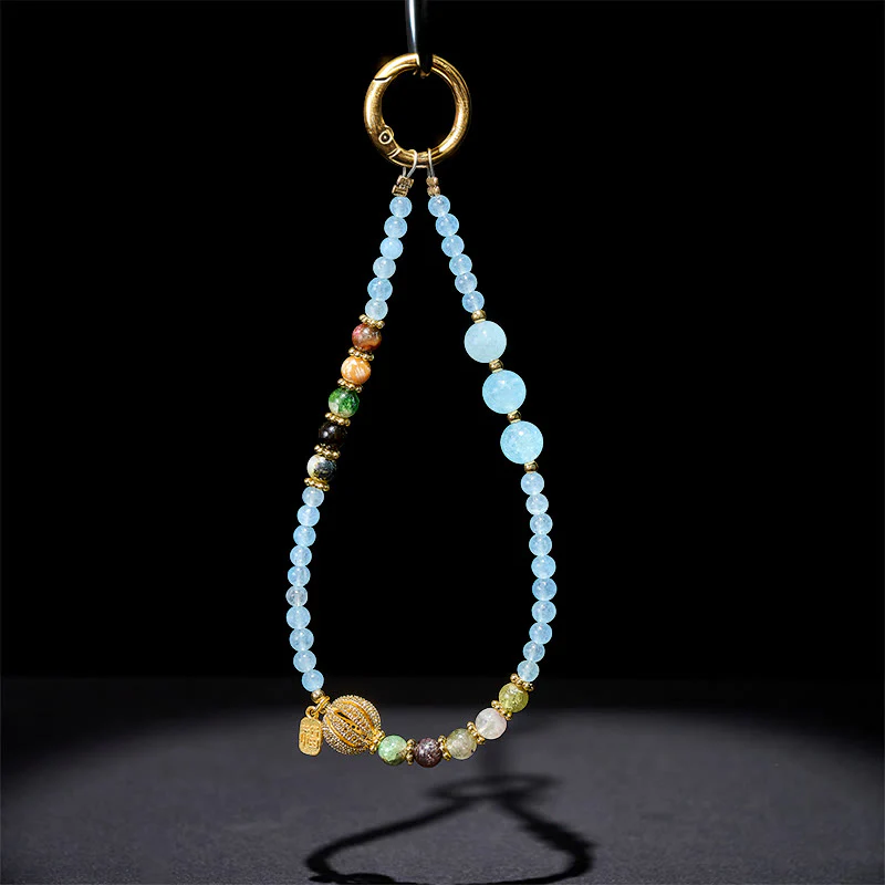 Portachiavi Buddha Stones, carattere Fu, calcedonio blu, equilibrio emotivo, decorazione da appendere al telefono - Image 4