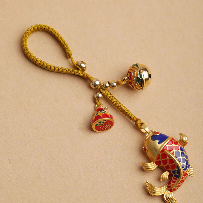 Portachiavi Buddha Stones colorato Koi Fish Hollow Bell Wealth Luck - Image 4