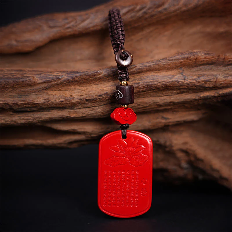 Portachiavi con benedizione del Sutra del cuore in cinabro naturale Buddha Stones - Image 4