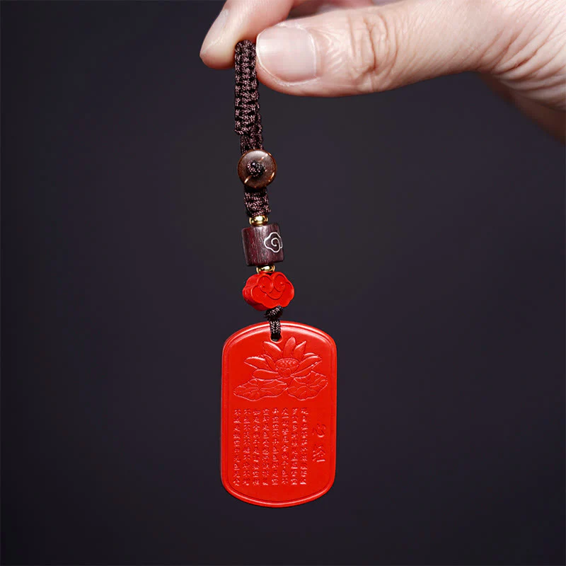 Portachiavi con benedizione del Sutra del cuore in cinabro naturale Buddha Stones - Image 7