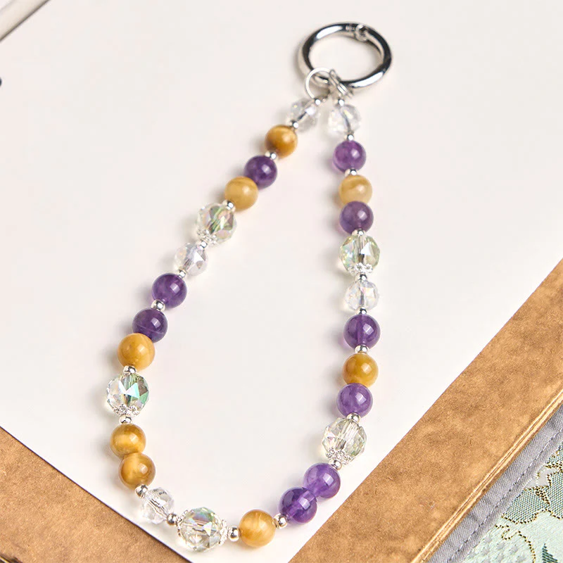 Portachiavi con Buddha Stones, ametista, occhio di tigre dorato, decorazione da appendere al telefono