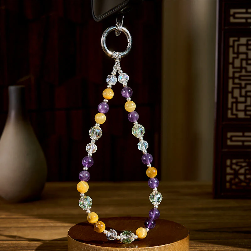 Portachiavi con Buddha Stones, ametista, occhio di tigre dorato, decorazione da appendere al telefono - Image 3