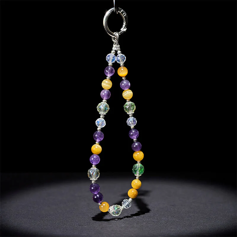 Portachiavi con Buddha Stones, ametista, occhio di tigre dorato, decorazione da appendere al telefono - Image 4