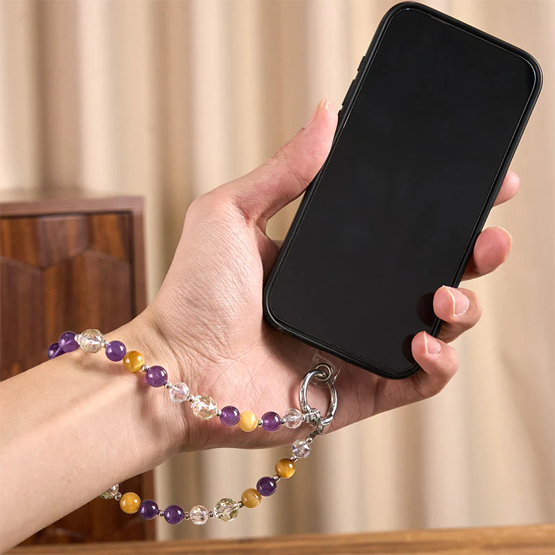Portachiavi con Buddha Stones, ametista, occhio di tigre dorato, decorazione da appendere al telefono - Image 5