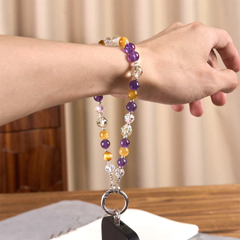 Portachiavi con Buddha Stones, ametista, occhio di tigre dorato, decorazione da appendere al telefono - Image 6