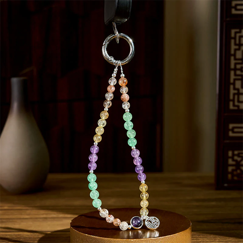 Portachiavi con ciondolo a forma Buddha Stones Fu Character Super Seven Crystal Growth, decorazione da appendere al telefono - Image 3
