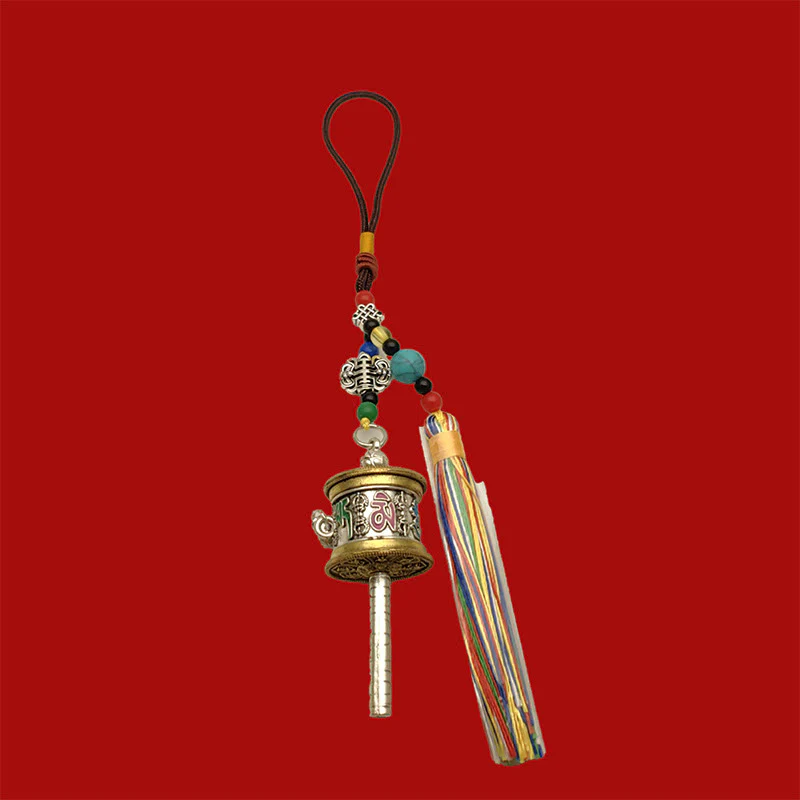Portachiavi con ruota di preghiera Buddha Stones Om Mani Padme Hum e nappe colorate Purezza - Image 13