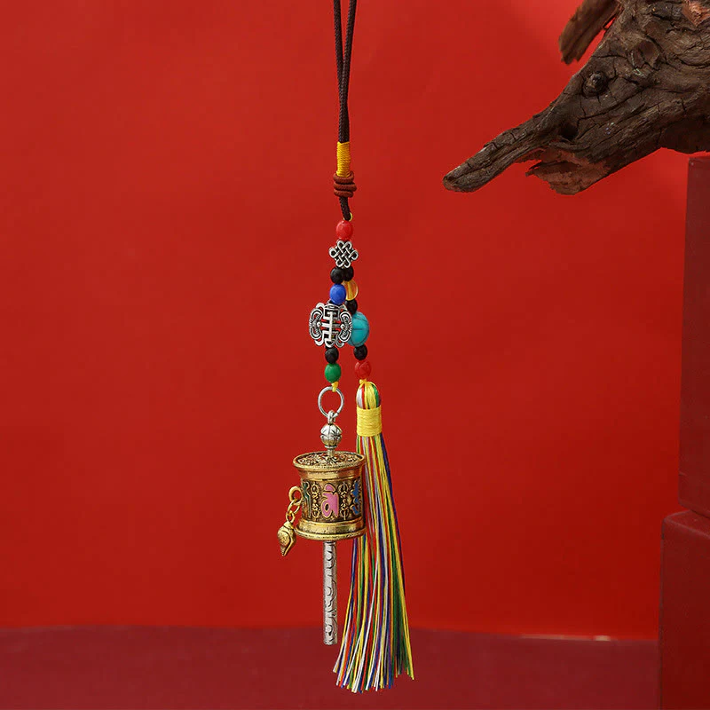 Portachiavi con ruota di preghiera Buddha Stones Om Mani Padme Hum e nappe colorate Purezza - Image 14