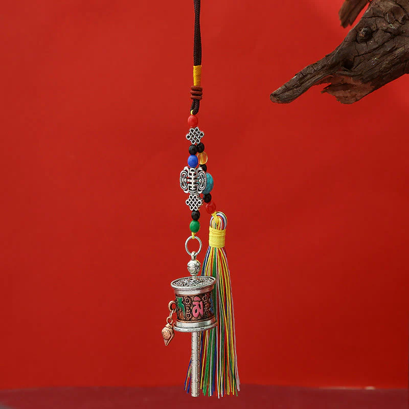 Portachiavi con ruota di preghiera Buddha Stones Om Mani Padme Hum e nappe colorate Purezza - Image 15