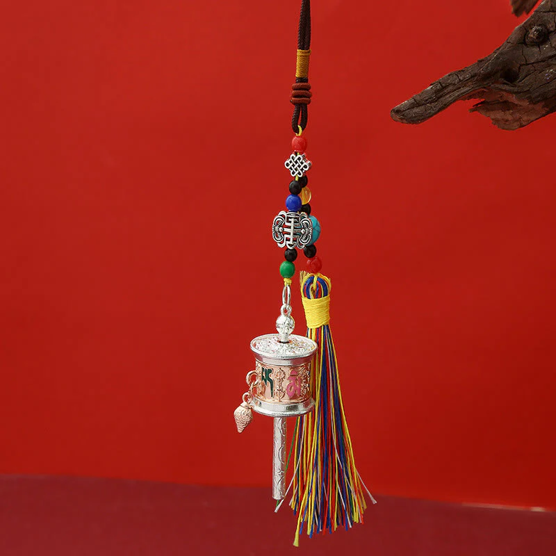 Portachiavi con ruota di preghiera Buddha Stones Om Mani Padme Hum e nappe colorate Purezza - Image 7