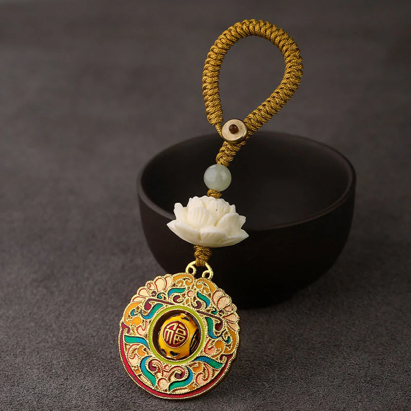 Portachiavi girevole in rame con perline di giada Hetian, seme di Bodhi, Buddha Stones loto, pace - Image 11