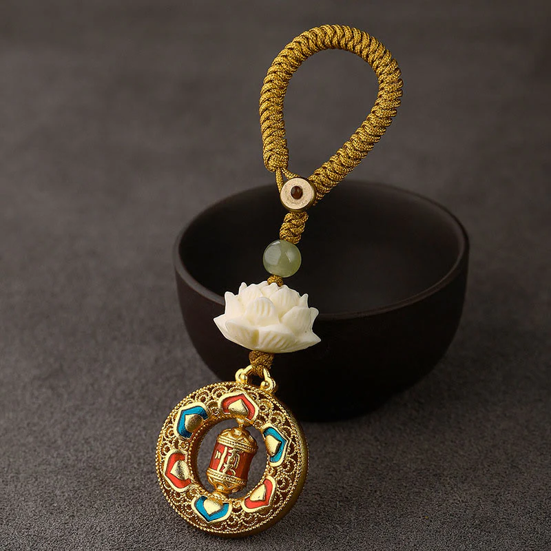 Portachiavi girevole in rame con perline di giada Hetian, seme di Bodhi, Buddha Stones loto, pace - Image 14