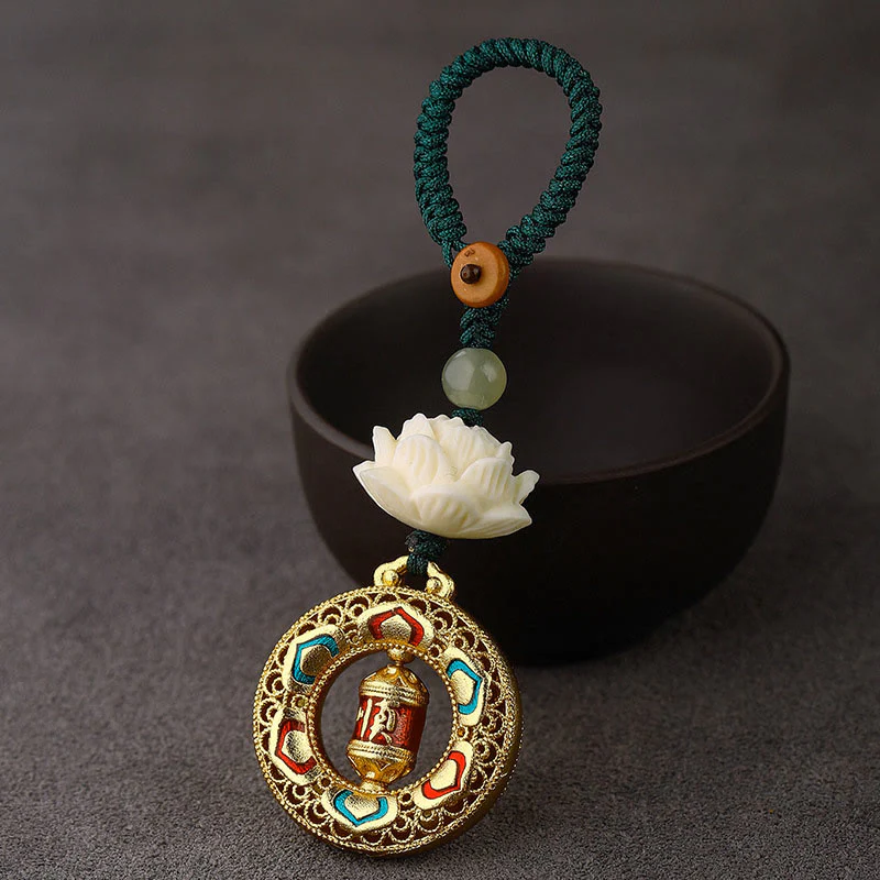 Portachiavi girevole in rame con perline di giada Hetian, seme di Bodhi, Buddha Stones loto, pace - Image 15