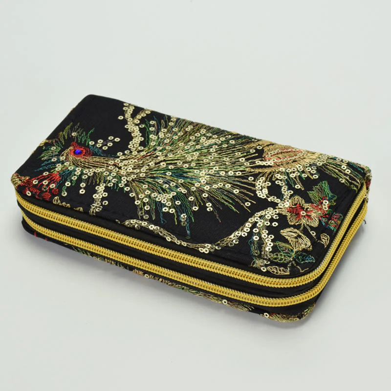 Portafoglio porta contanti con ricamo bifacciale Buddha Stones Peacock Shopping Purse - Image 10