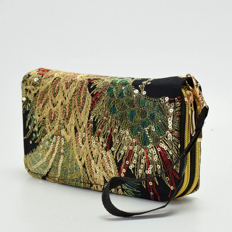 Portafoglio porta contanti con ricamo bifacciale Buddha Stones Peacock Shopping Purse - Image 11