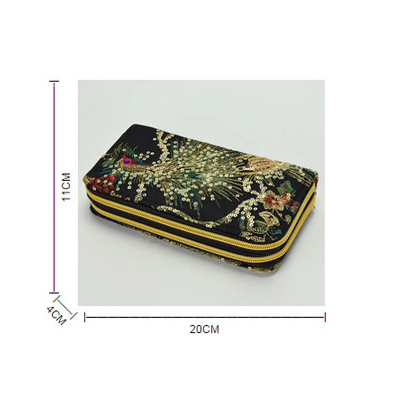 Portafoglio porta contanti con ricamo bifacciale Buddha Stones Peacock Shopping Purse - Image 14