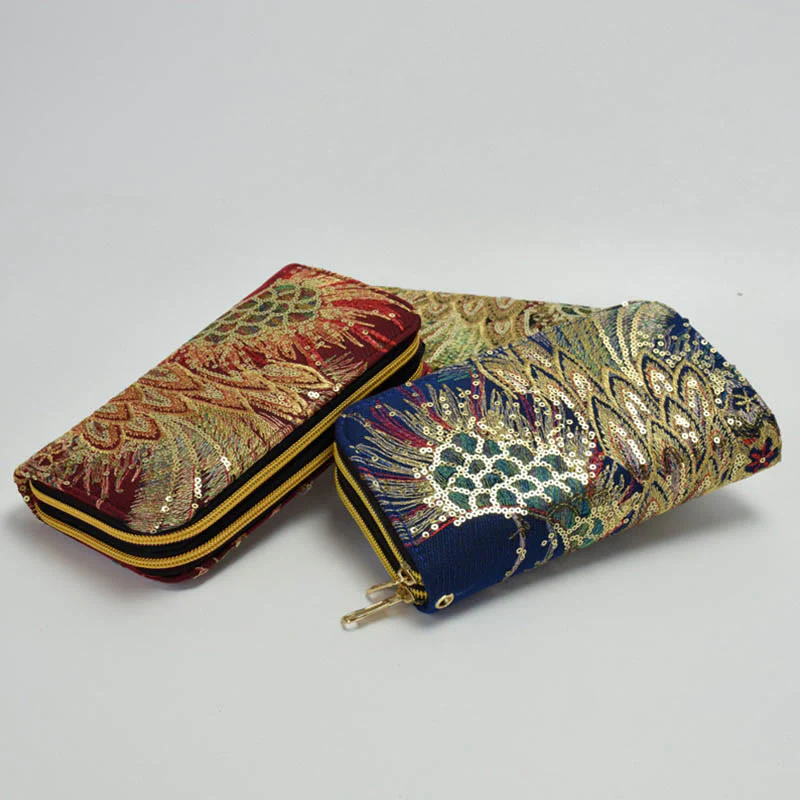 Portafoglio porta contanti con ricamo bifacciale Buddha Stones Peacock Shopping Purse - Image 4