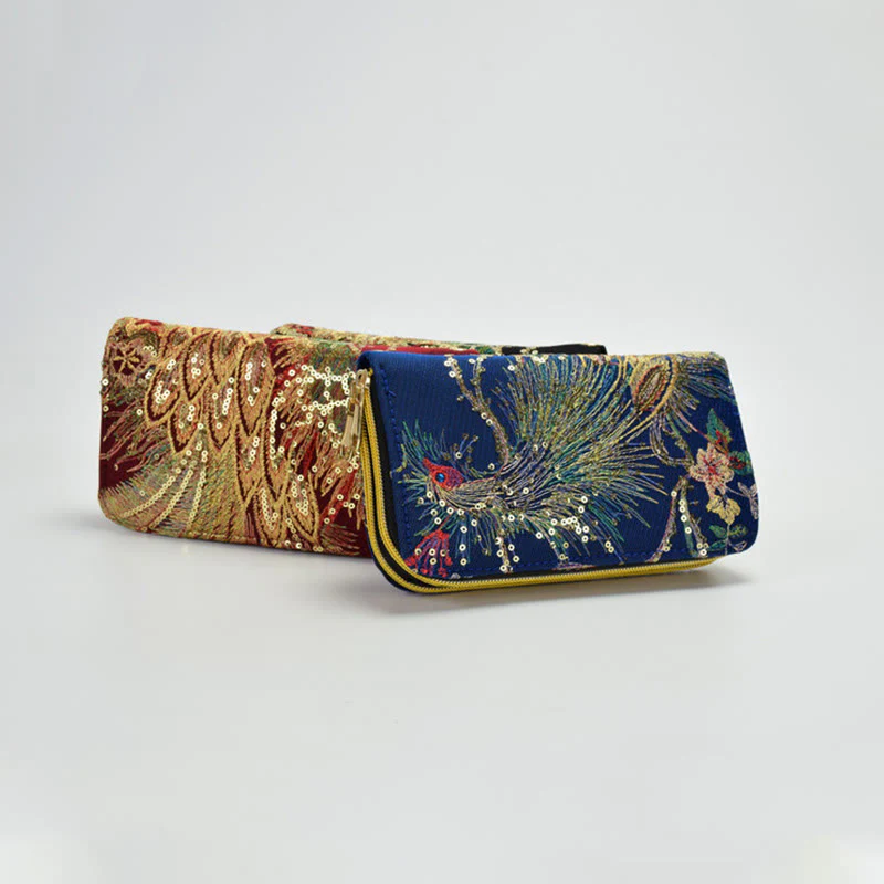 Portafoglio porta contanti con ricamo bifacciale Buddha Stones Peacock Shopping Purse - Image 5