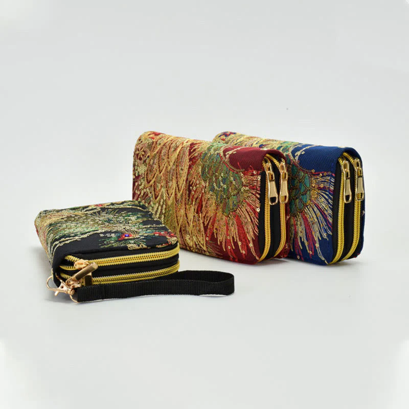 Portafoglio porta contanti con ricamo bifacciale Buddha Stones Peacock Shopping Purse - Image 6