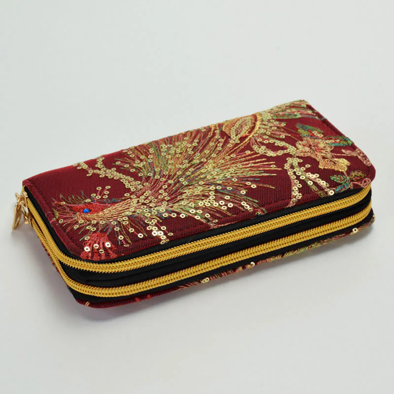 Portafoglio porta contanti con ricamo bifacciale Buddha Stones Peacock Shopping Purse - Image 9