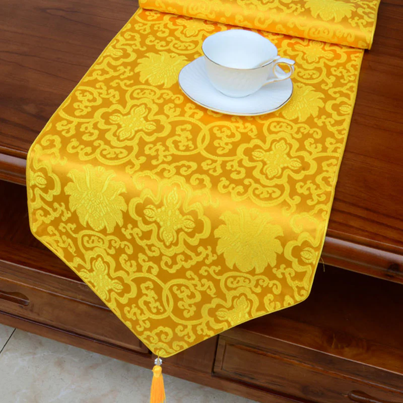 Preghiera Altare Fiore Vajra Drago Modello Tibetano Simboli di Buon Auspicio Nappe Jacquard Runner da Tavolo - Image 9