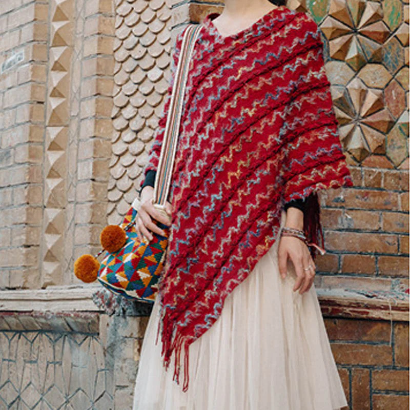 Scialle a righe colorate con Buddha Stones, nappe, pullover, sciarpa da viaggio invernale e accogliente - Image 18