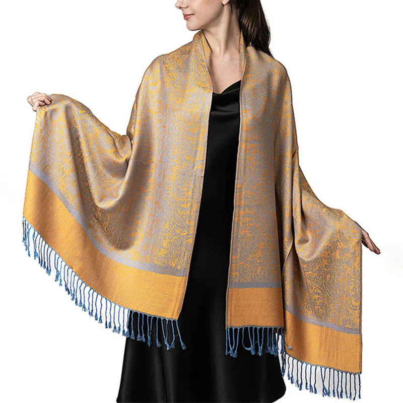 Scialle con nappe in jacquard di anacardi tibetani e Buddha Stones, primavera, autunno, inverno, caldo e accogliente, sciarpa avvolgente - Image 33