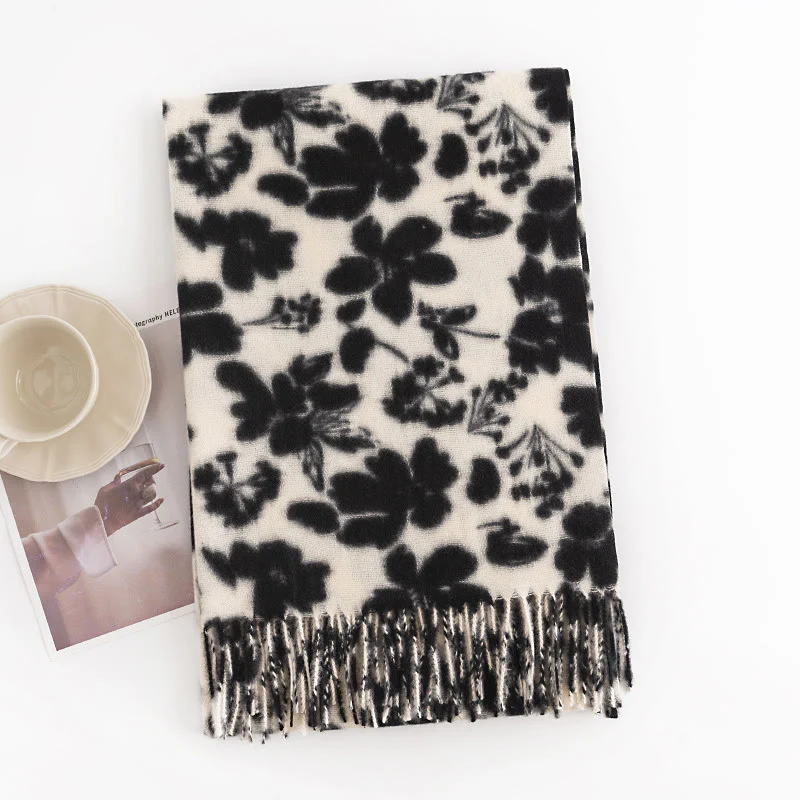 Scialle con stampa di nappe, in morbido e caldo tessuto a maglia, per autunno e inverno, con Buddha Stones e fiori di rosa tibetani - Image 3
