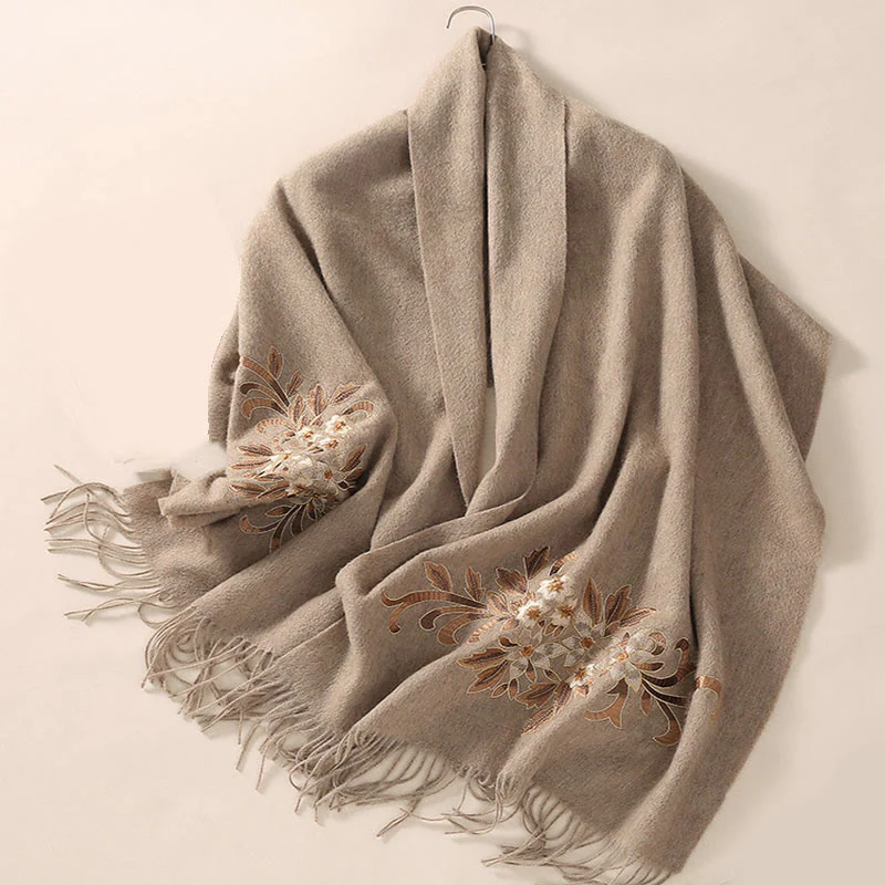 Scialle di lana con Buddha Stones , ricamo di begonia, nappa, sciarpa da viaggio invernale e calda - Image 3