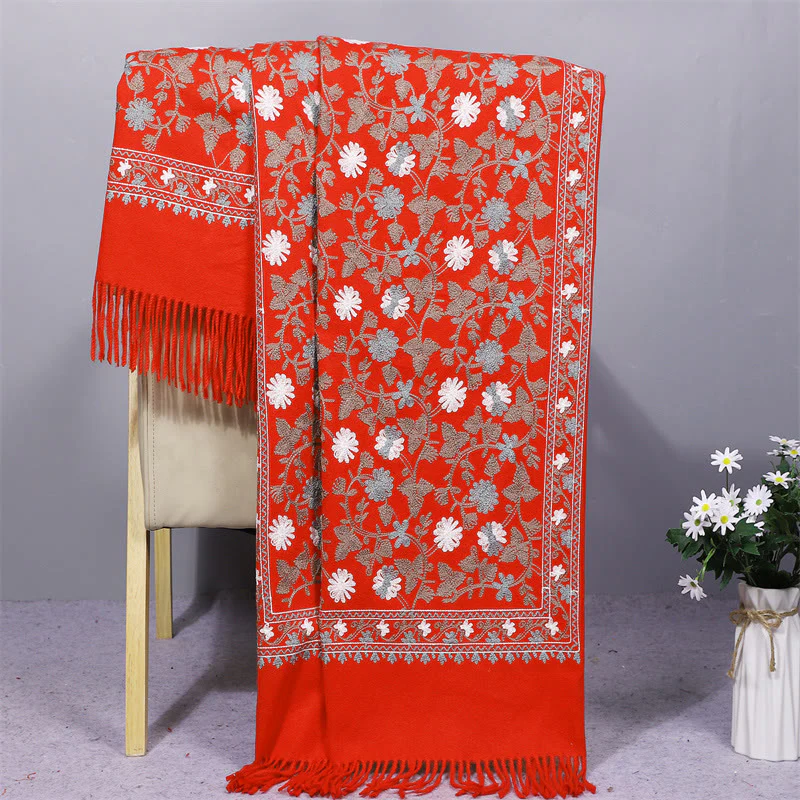 Scialle in poliestere con Buddha Stones , fiori di anacardi, ricamo con nappa, sciarpa da viaggio invernale e calda - Image 11