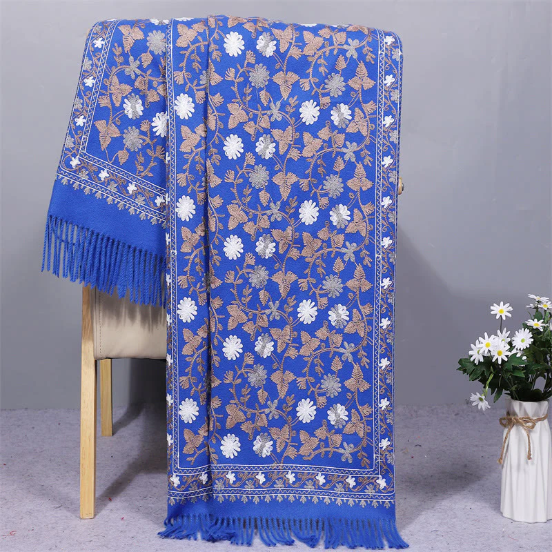 Scialle in poliestere con Buddha Stones , fiori di anacardi, ricamo con nappa, sciarpa da viaggio invernale e calda - Image 12
