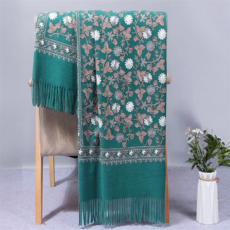 Scialle in poliestere con Buddha Stones , fiori di anacardi, ricamo con nappa, sciarpa da viaggio invernale e calda - Image 14