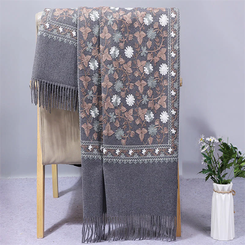 Scialle in poliestere con Buddha Stones , fiori di anacardi, ricamo con nappa, sciarpa da viaggio invernale e calda - Image 4