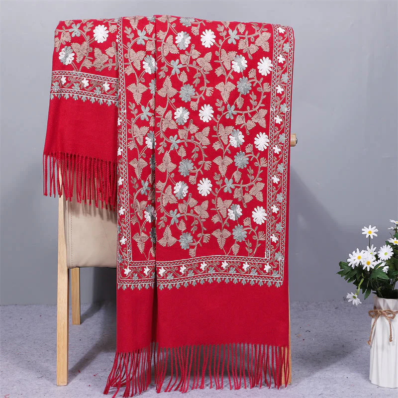 Scialle in poliestere con Buddha Stones , fiori di anacardi, ricamo con nappa, sciarpa da viaggio invernale e calda - Image 9