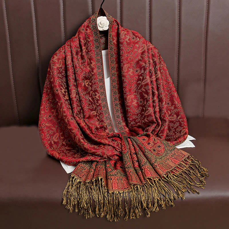 Sciarpa scialle con nappa e motivo floreale in jacquard paisley tibetano Buddha Stones - Image 2