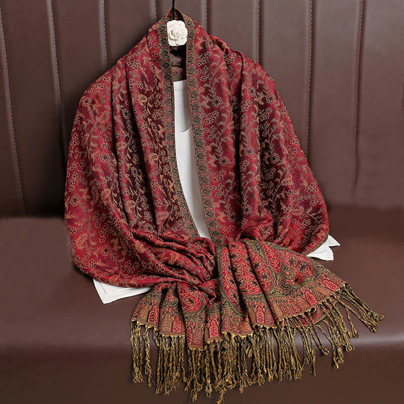 Sciarpa scialle con nappa e motivo floreale in jacquard paisley tibetano Buddha Stones - Image 4