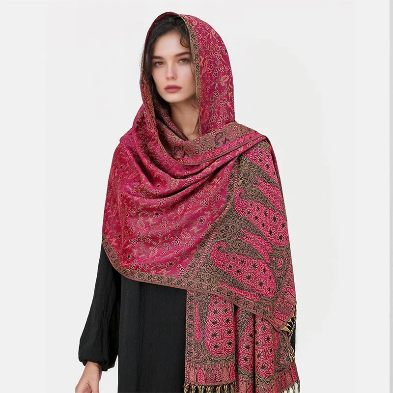 Sciarpa scialle con nappa e motivo floreale in jacquard paisley tibetano Buddha Stones - Image 7